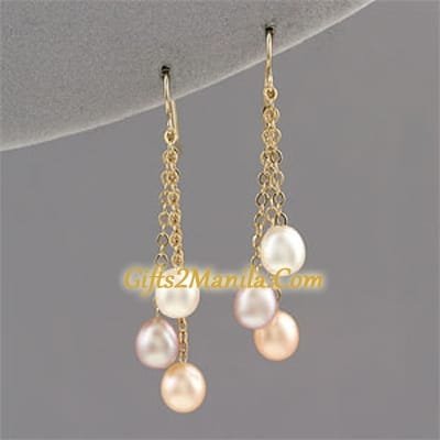 Peach, & Lavender Pearl Dangle Earrings
