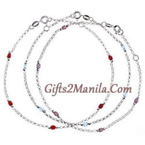 Sterling Silver Multicolor Bead Anklet