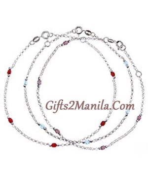 Sterling Silver Multicolor Bead Anklet