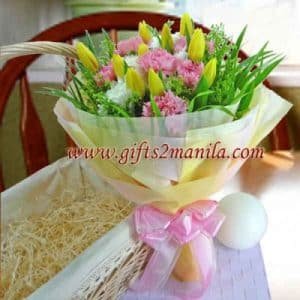 Yellow Tulip N Carnation Bouquet