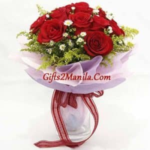 12 Red Roses With White Bouquet