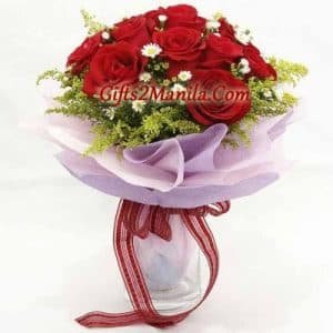 12 Red Roses With White Bouquet