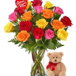 Valentine's Rose Bouquet with Bear