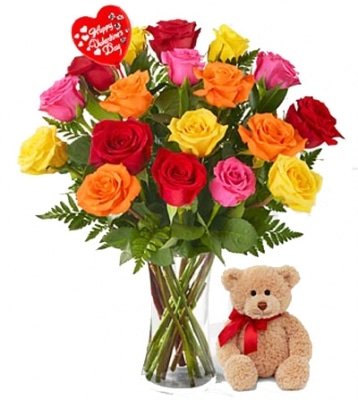 Valentine's Rose Bouquet with Bear