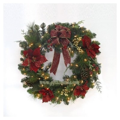 20" 100-Light Poinsettia Wreath