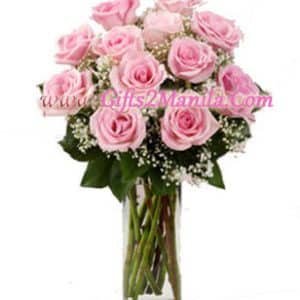 One Dozen Stemmed Pink Roses