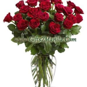 Two Dozen Red Roses in vase