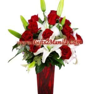 Red rose with White Lilies