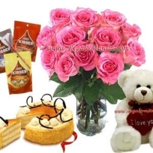 Rose in Vase with combo pack collection