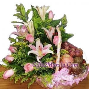 Pink Lily/roses With Fruits